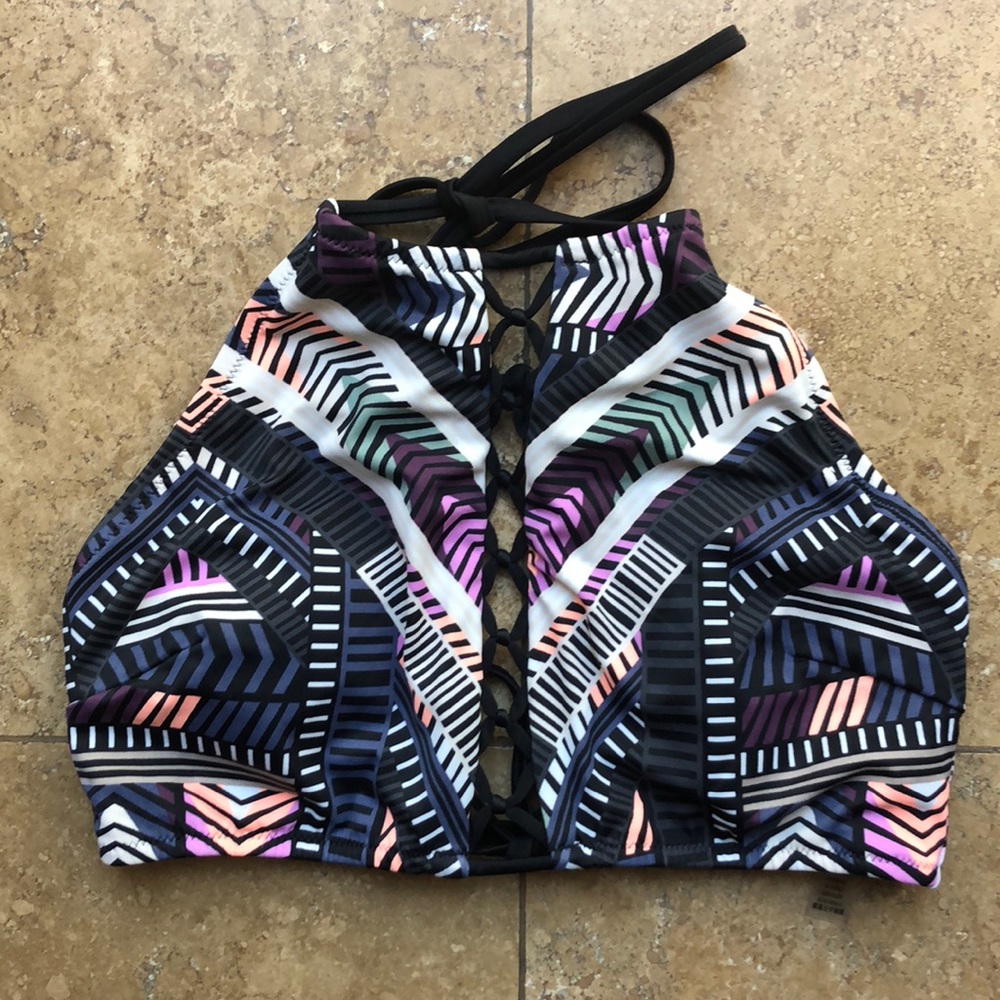 Pink High Neck Bathing Suit Top